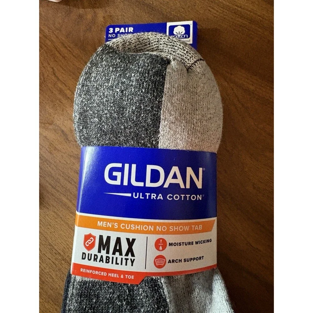 Gildan Men’s Ultra Cotton Short No Show Tab Socks Assorted 3pk Size 6-12
